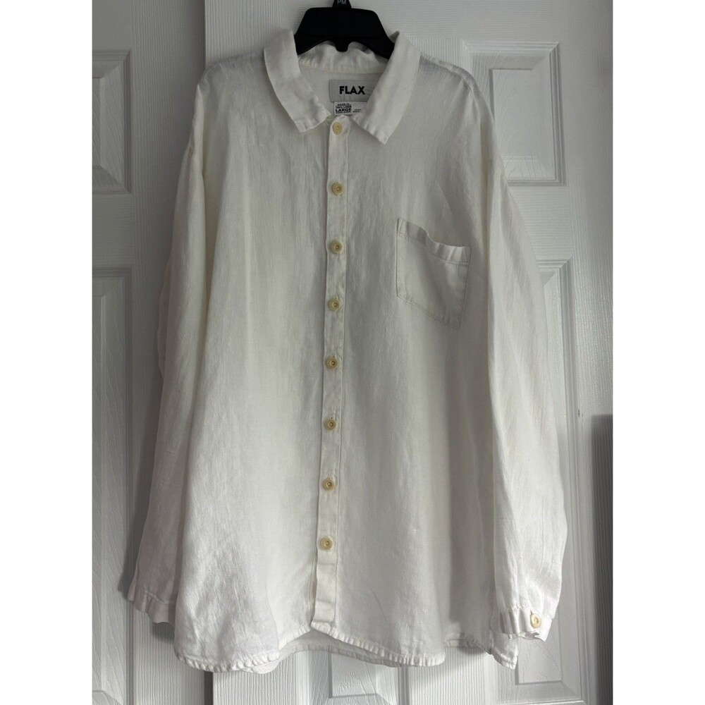 Flax Women’s Oversized Ivory Linen Button-Up Shirt Relaxed Fit Collared L